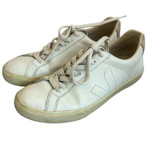 Veja White Sneakers Tennis Shoes Lace Up Casual Brazil Stitching Size 38 7 US